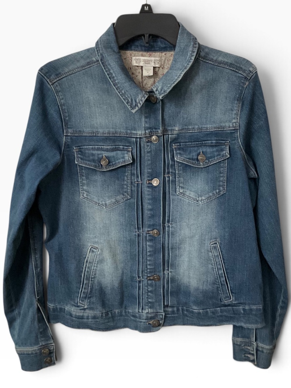 Vintage America Women's Ombre Distressed Blue Denim Jacket Size Medium EUC